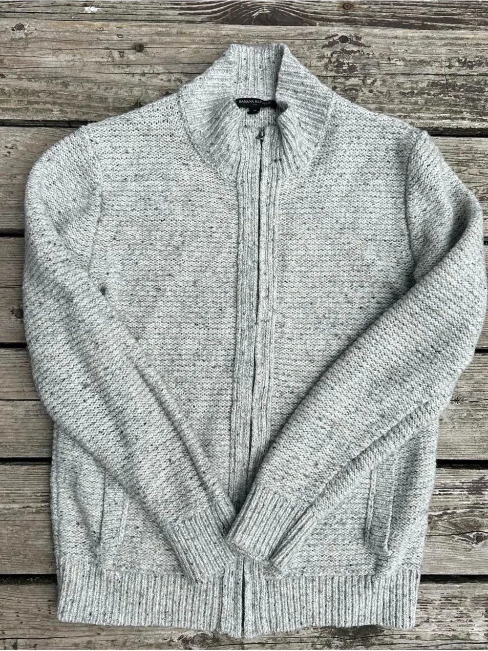 Men's Light Gray Full-Zip Knit wool Sweater